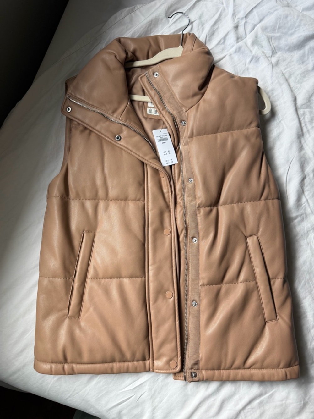 Abercrombie Vegan Leather Puffer Vest in Camel